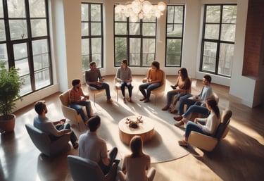 A modern dental clinic interior with dental chairs lined up near large windows, bright overhead lighting, and cabinetry. The room is well-organized and appears clean and professional, with a neutral color scheme and urban city view through the windows.