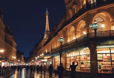 A food truck is parked on a pebbly beach during sunset. The sky is painted with soft hues of pink and orange, and a couple of clouds dot the horizon. A palm tree is silhouetted in the foreground, and a group of people stand near the food truck, illuminated by its warm lights.