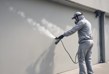 A close-up of a plant in a pot with a large orange insect and a small caterpillar on the leaves. The leaves show signs of being eaten and have holes in them. The background includes soil, mulch, and some greenery.