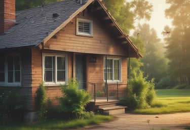 A small insect, possibly a fly, is perched on a glass surface with a blurred background. The setting appears to be indoors, featuring a soft-focus view of furniture and decor in the distance.