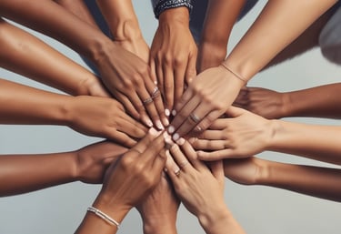 Two people are interacting with a laptop on a white standing desk. The laptop screen displays a webpage related to social wall solutions for hashtag campaigns. The setting appears to be a modern office with several chairs, tables, and a large plant in the background. One person is wearing a colorful floral top and the other is in a dark t-shirt.