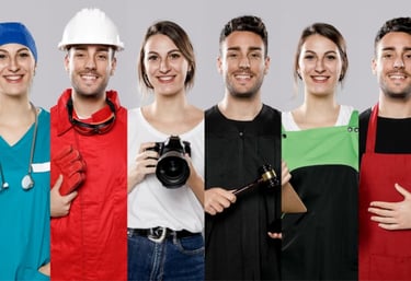 a group of people in various colors of different colors
