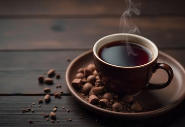 Cup of green tea with tea leaves and bamboo whisk on soft neutral background.