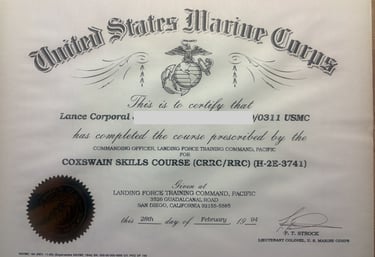USMC Coxswain School Certificate