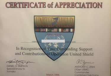 Operation United Shield Certificate