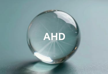 A symbolic abstract image of cognitive focus: a clear crystal sphere reflecting light rays, representing clarity in ADHD screening, using professional teal and grey tones.