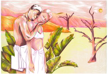 a man and woman in a white bikinisuit