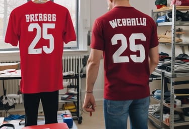 A close-up of a soccer shirt being carefully restored with vibrant colors and new prints.