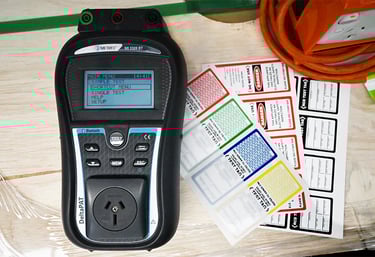 a test and tag machine on a table with tags 