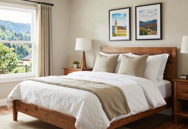 A clean and inviting vacation rental interior with fresh linens and sparkling surfaces.