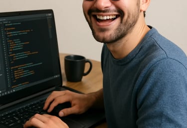 a man sitting at a desk with a laptop computer