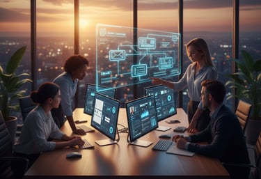 Business automation workflow and CRM integration graphics