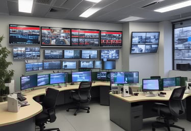 A security and access control system is mounted on a wall with visible wiring and electronic equipment. The ZKTeco brand is prominently displayed on the black access control box. Additional equipment is present, including a network switch with connected cables. There are paint supplies and a pink protective floor covering in the adjacent room.
