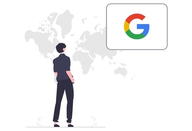 a man standing in front of a map of google search engine