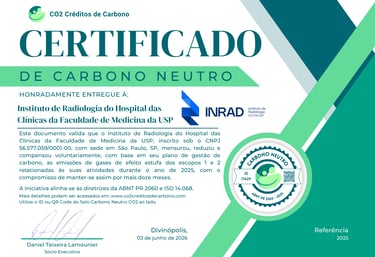 Carbon neutral certificate issued to USP Radiology Institute for offsetting greenhouse gas emissions.