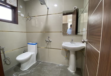 Designer Bathroom of 2 BHK Modern Builder Floor with Balconies — Chattarpur