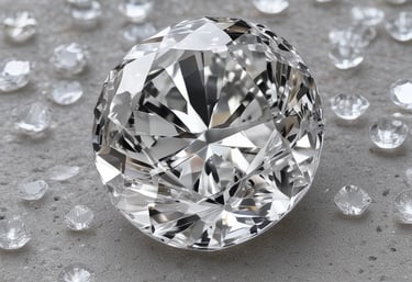 A woman with a gentle smile gazes intently at a large diamond placed on a table. The scene is captured in black and white, highlighting the contrast between the dark backdrop and the sparkling facets of the diamond.