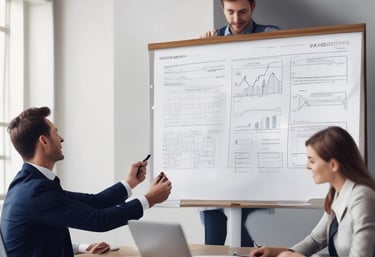 A modern interior space of an entrepreneurship center with large glass windows and open doors. The room contains people sitting at tables, engaging in various activities. The sleek design features metal railings and exposed ductwork in the ceiling, creating an industrial feel.