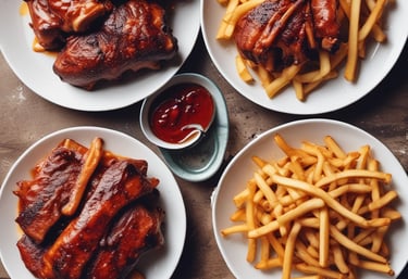 A metal bowl filled with crispy, golden-brown chicken wings arranged on a bed of brown paper with a decorative pattern. A small cup of creamy white sauce accompanies the wings, placed to the side. The setup is on a wooden table, enhancing the rustic and appetizing presentation.