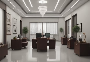 The interior features a modern architectural design with intersecting angular lines and surfaces. Soft, ambient lighting is provided by a row of vertical light fixtures along the walls. The space is largely composed of smooth, white surfaces, with light creating patterns of shadows.
