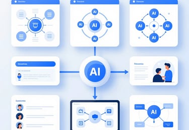 A creative workspace showing a team collaborating on AI-powered educational video content.