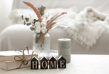 Neutral home decor with vase and HOME sign on console – KLEAN WELL