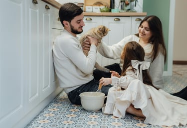 Happy family enjoying a fresh, clean home after carpet cleaning