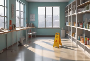 A bright and organized cleaning kit displayed on a wooden table.