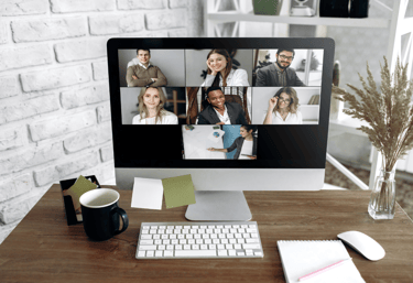 a computer monitor screen showing a video conference