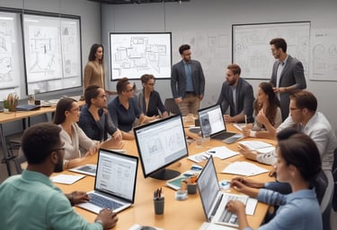 A vibrant team collaborating on digital marketing strategies.