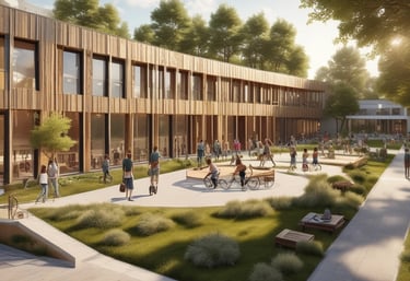 A professional consultant discussing strategies with a team in a modern office setting.