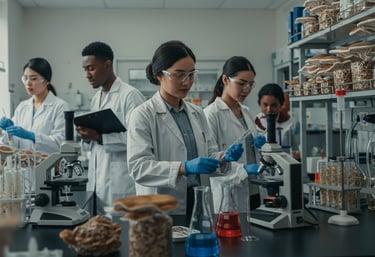 a group of people in lab coats and lab coats