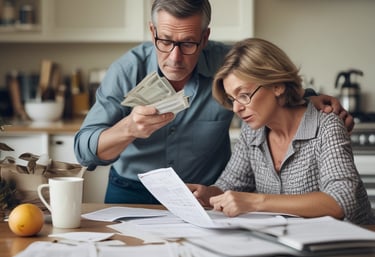 The image features a window display with bold, handwritten text reading 'PAY YOUR TAX NOW HERE!' A vintage car is visible in the reflective glass, along with a partial shadow or silhouette of a person. The background shows a street scene with a building.