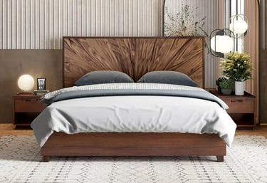 King Queen size wooden bed with classic mattress and bed sheet