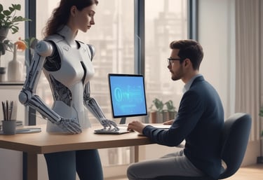 Large blue letters 'AI' stand prominently on a surface covered with a pattern of hexagonal shapes. Dark swirling lines intersect around the letters, creating a sense of motion and complexity. The background has a metallic sheen with a futuristic, digital style.