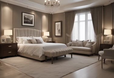 A sunlit patio with terracotta tiles is adorned with cleaning equipment, including a wet and dry vacuum, containers of cleaning solutions, and a pressure washer. A portion of a white car is visible near a hedge-lined driveway, while lush green vegetation and a manicured lawn provide a backdrop.