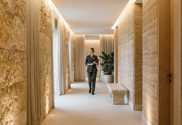 Luxury hotel wellness corridor design emphasizing operational excellence and quiet luxury