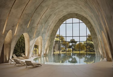 Luxury wellness club design featuring domed roof indoor pool