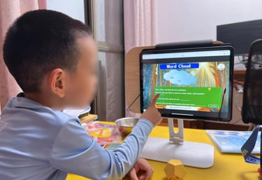 a young boy playing a video game on a computer
