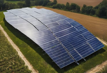 A solar-powered device is mounted on a platform in an outdoor setting, surrounded by a metal railing. Two large solar panels are prominently displayed on the front of the device, with a smaller white satellite dish and a dome-shaped object on top. The area around the platform is grassy with dry vegetation, and the background shows a vast expanse of blue sky with scattered clouds.