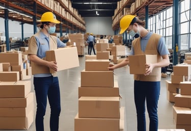 Stacked brown cardboard boxes with the text 'GRUPOSERIPAFER PACKAGING SOSTENIBLE' printed in white.