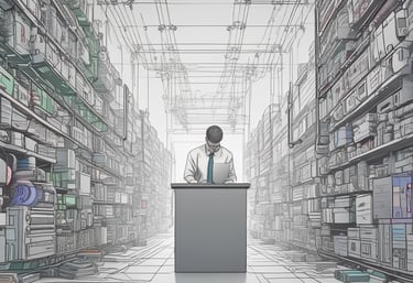 A modern workspace featuring professionals collaborating over technology and innovative projects.