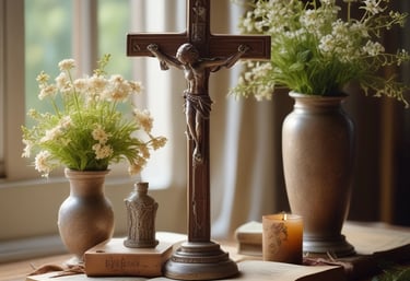 A beautifully restored statue of a saint, showcasing intricate details.