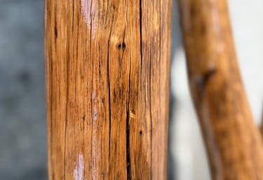 Reclaimed eucalyptus for custom wood railing for natural pool -Mortise & tenon, chemical free sealer