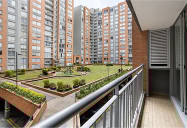 Residential complex with balcony view, illustrating high-rise smart access and monitoring system