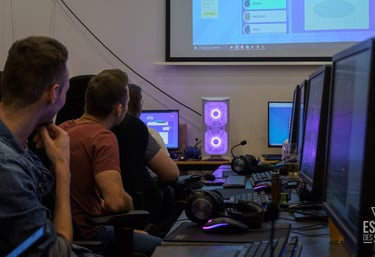 Des joueurs en LAN, en train de jouer en ligne, tous adhérents d'Esport des Sacres