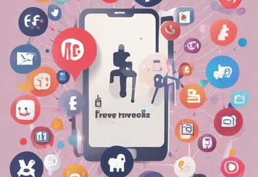 Wooden signs with handwritten text advertise social media engagement, including platforms like Snapchat and Instagram, attached to a pole in a casual outdoor setting. The text is decorative, and the imagery provides a vintage, handcrafted feel.