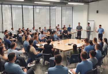 A person wearing a red hard hat and red protective workwear can be seen from behind. The helmet has a 'Safety First' sticker, emphasizing workplace safety. The person appears to be outdoors, and there is a green, blurred background, suggesting a construction or industrial setting.