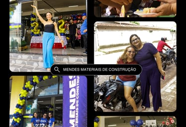 uma colagem de fotos de eventos na mendes materiais de construção