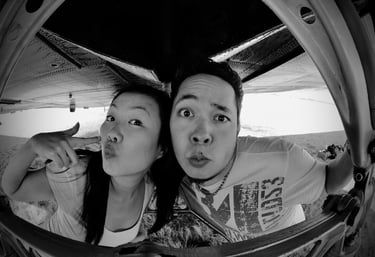 The lens of Peter Pickering captures Arun and Janice in a silly moment